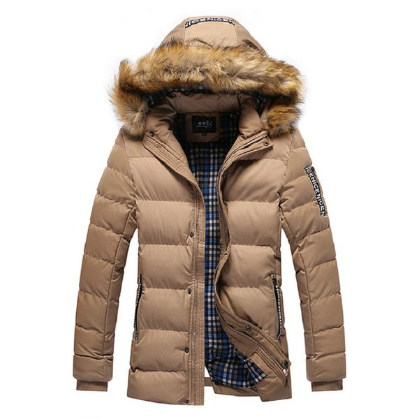 

bb453 men winter jacket fur hood warm winter coat medium-long mens parka casual slim man outwear, Black
