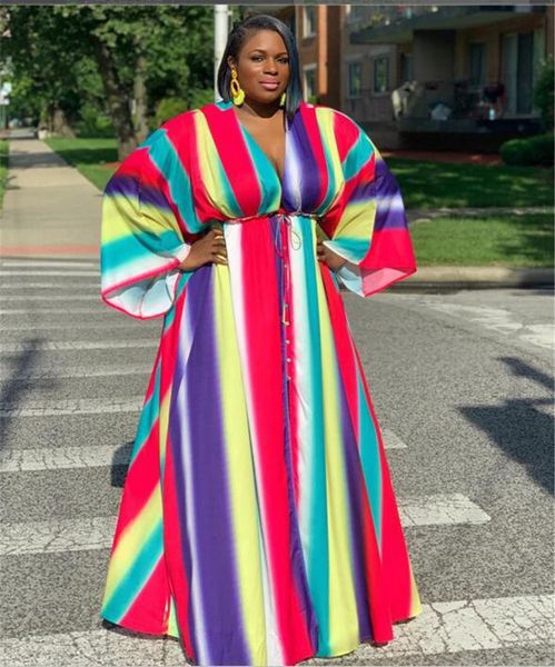 

plus size womens casual dresses fashion deep v neck rainbow stripe womens designer dresses casual females clothing, Black;gray