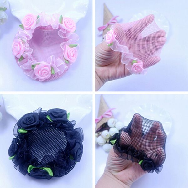 Cute Girls Flower Lace Reusable Bun Hair Nets For Dancers Kids