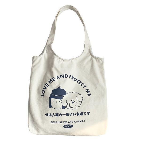 

women canvas shoulder bags japanese cotton woman tote handbag cartoon dog cloth shopping bag girl student travel big shopper bag