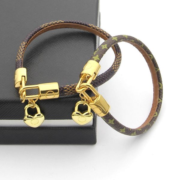 

titanium steel genuine leather bracelets with gold heart and bag design for women flower and plaid leather charm love bracelet brand jewelry, Golden;silver
