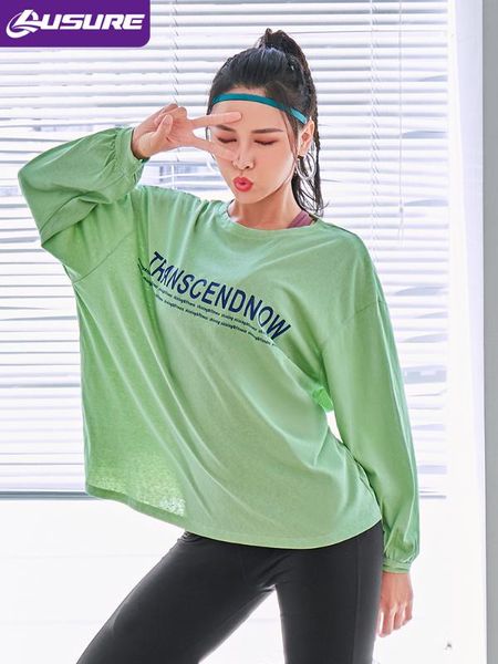 

lusure sports shirt women's spring running long-sleeved t-shirt yoga clothes loose blouse was thin net red fitness clothes, White;red