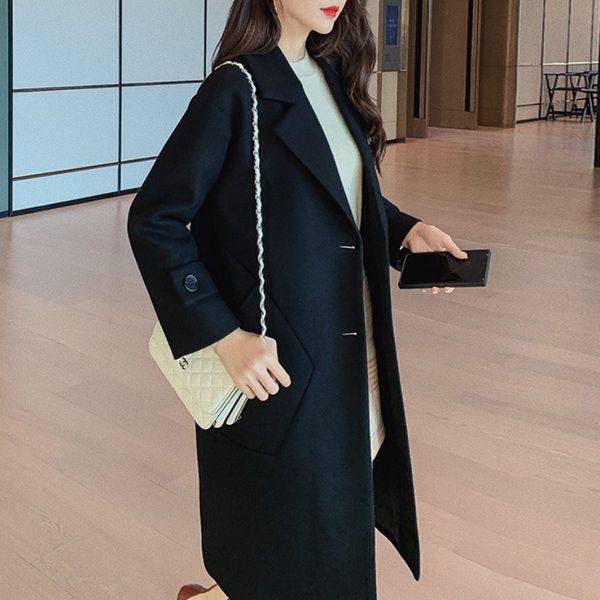 

2019 autumn winter new korean women's red loose long coat fashion wool blends jacket women elegant jackets coats blend black top