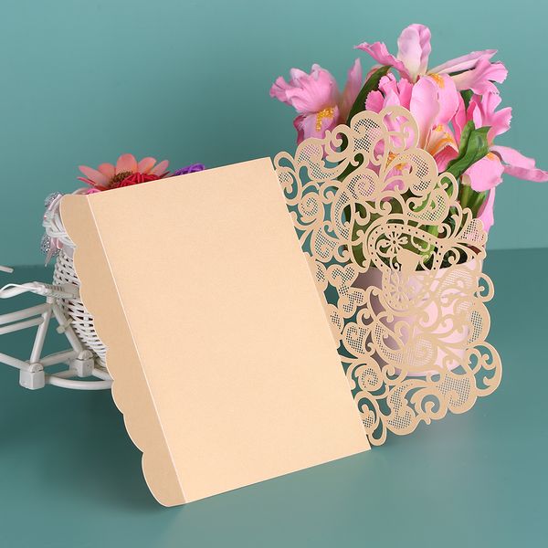 

20pcs/set wedding invitation card cover pearl paper laser cut hollow heart pattern invitation cards wedding anniversary supplies