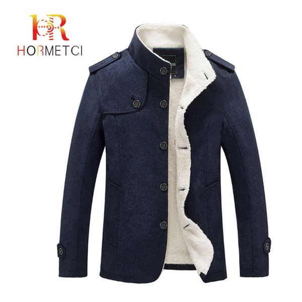 

hormetci winter men coat fashion men's clothing fleece lined thick warm woolen overcoat male wool blend men's casual coat, Black