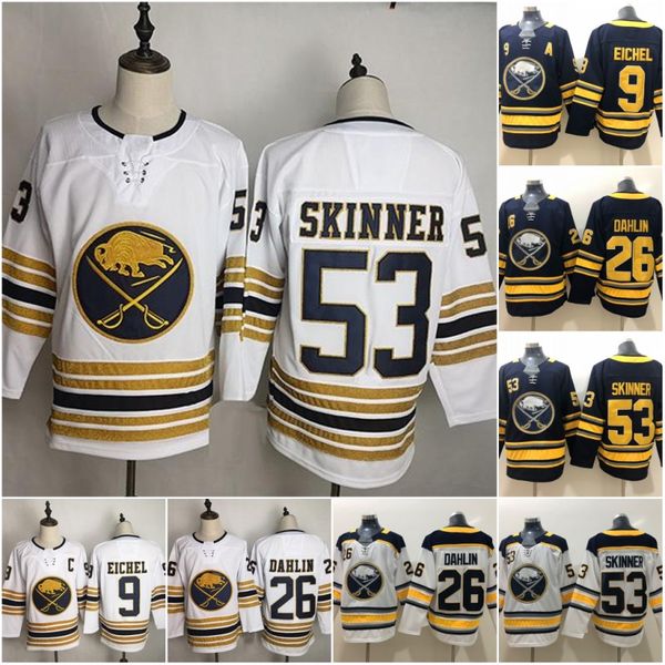 

buffalo sabres 9 jack eichel jersey hockey 26 rasmus dahlin 53 jeff skinner 55 rasmus ristolainen reinhart okposo blue white men women kids, Black;red