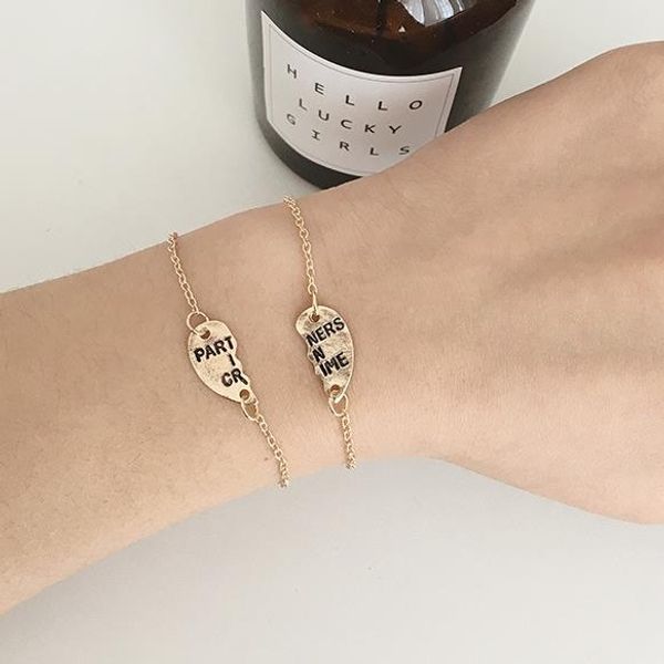 

new european and american foreign trade jewelry good friends couple bracelet heart stitching bracelet manufacturers wholesale, Golden;silver