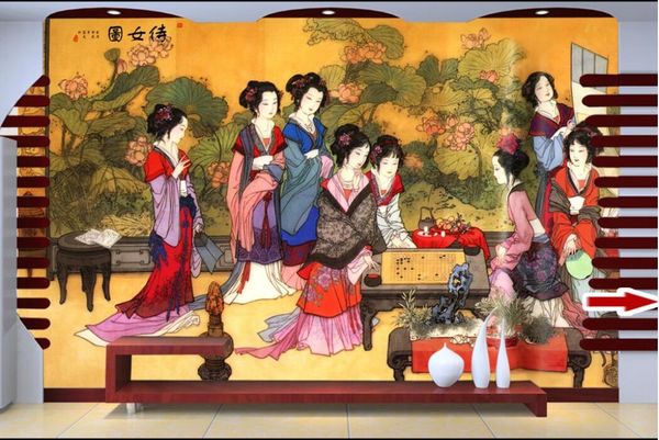 

3d room wallpaper custom p mural ancient paintings, ladies, pictures, scrolls, beautiful pictures,background wallpaper for walls 3 d