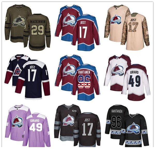 

custom jersey 29 nathan mackinnon 96 mikko rantanen 49 samuel girard 17 tyson jost usa flag hockey jerseys, Black;red