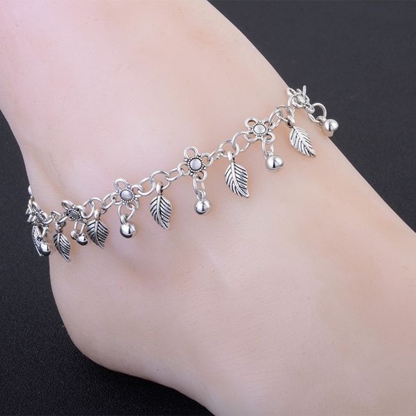 

2019 fashion simple europe and america bohemia retro fashion small drop tassels leaf anklet party gifts, Red;blue