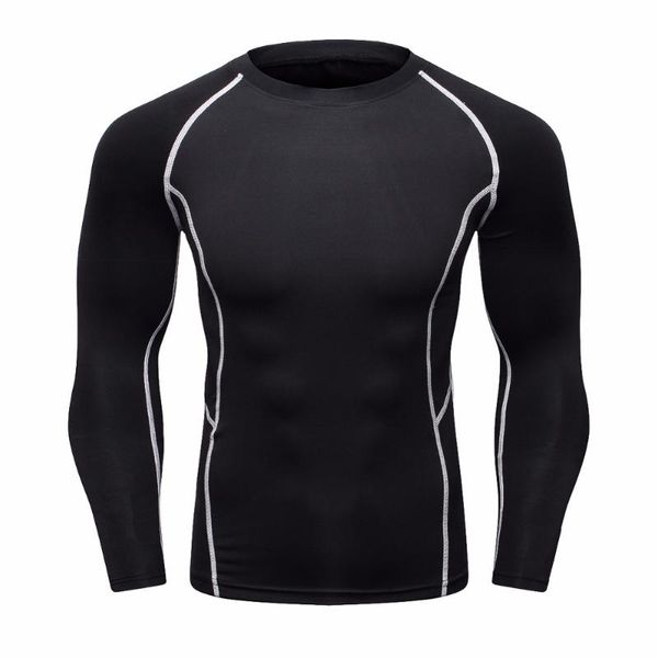 

men compression shirts mma rashguard keep fit fitness long sleeves base layer skin tight weight lifting elastic t shirts homme, White;black