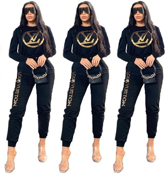 

2xl women sweatsuit 2 pieces set pullover hoodies pants casual letter outfits outdoor tracksuit fall winter jogging suit 1420, Black;gray