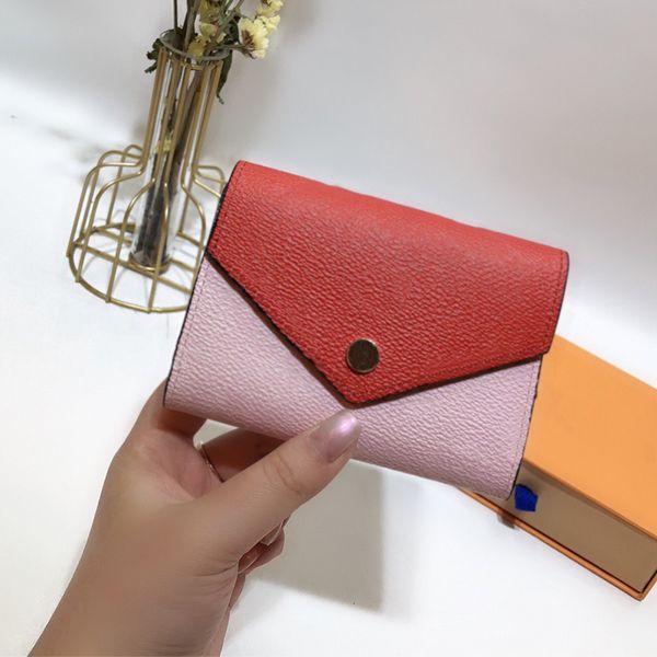 

classic flowers wallets purse real leather wallet contrast color bag cardholder pocket cardholder short long wallet, Red;black