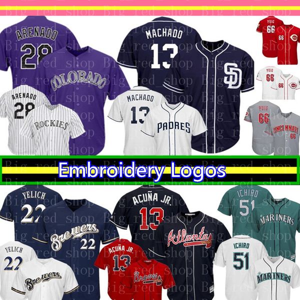 

Colorado 28 Nolan Arenado Rockies Jersey 13 Manny Machado San Diego Mens Padres Baseball Jerseys 13 Ronald Acuña Jr. 22 Christian Yelich