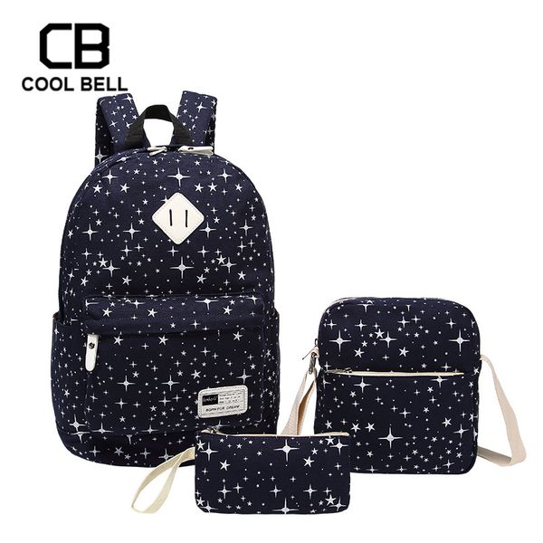 

canvas waterproof starry style 3pcs/set school backpack for girls lapbackpack women bookbag with purses and shoulder bags