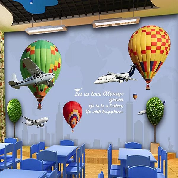 

custom large mural 3d wallpaper cartoon nordic creative airplane hydrogen balloon room mural tv back wall decor deep 5d embossed
