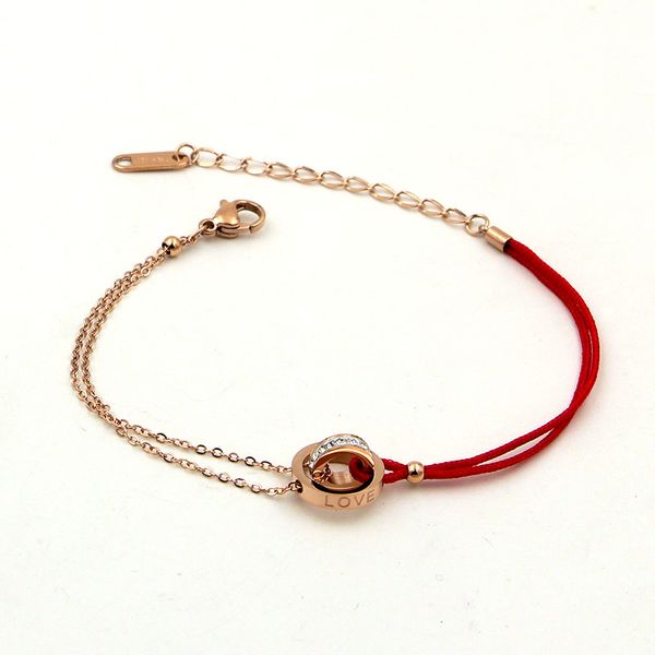 

2019 fashion brand lady charm red rope LOVE size ring small square diamond rose gold half chain bracelet birth year red rope hand