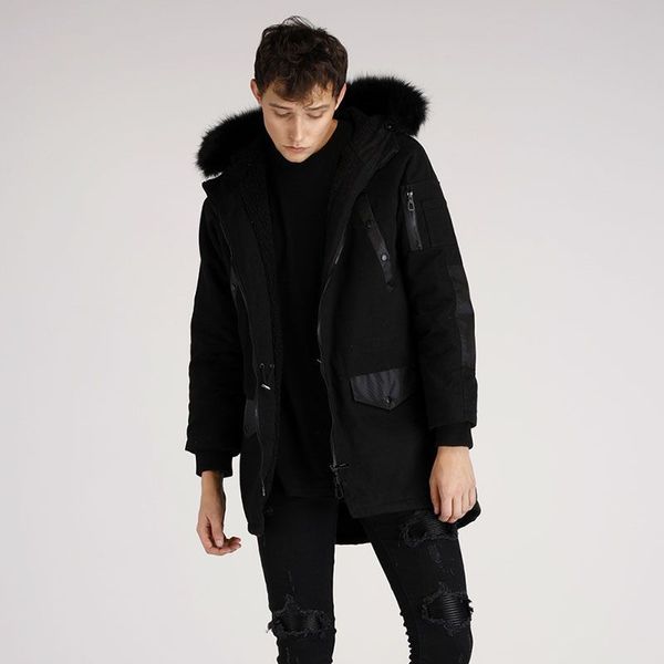 

оригинальный хай-стрит темно-черная куртка с несколькими карманами ниндзя стиль плюс пушистый воротник мужская с капюшоном пальто груза, Tan;black