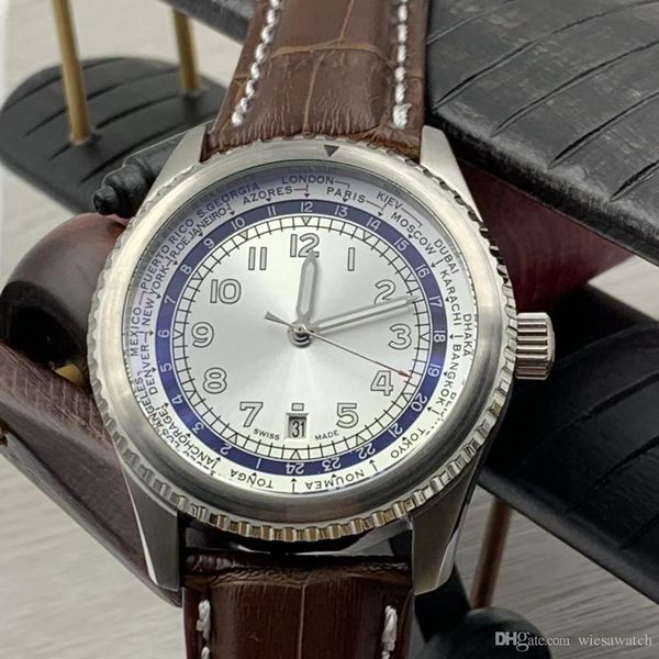 

navitimer 8 unitime простые и красивые мужские часы автоматический световой серебряный циферблат 46 мм корпус дата часы коричневый кожаный р, Slivery;brown