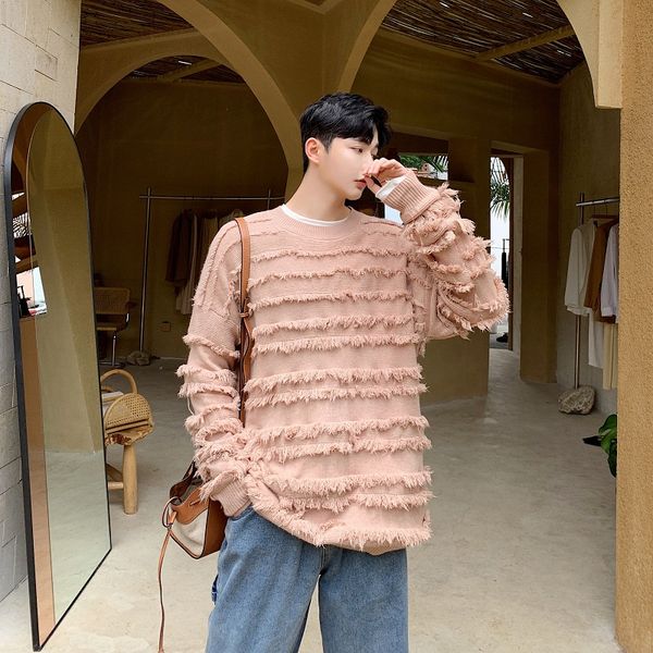 

мужчины осень зима сыпучие повседневный кисточкой с длинным рукавом пуловеры свитер мужской женщины streetwear hip hop винтаж любители свите, White;black