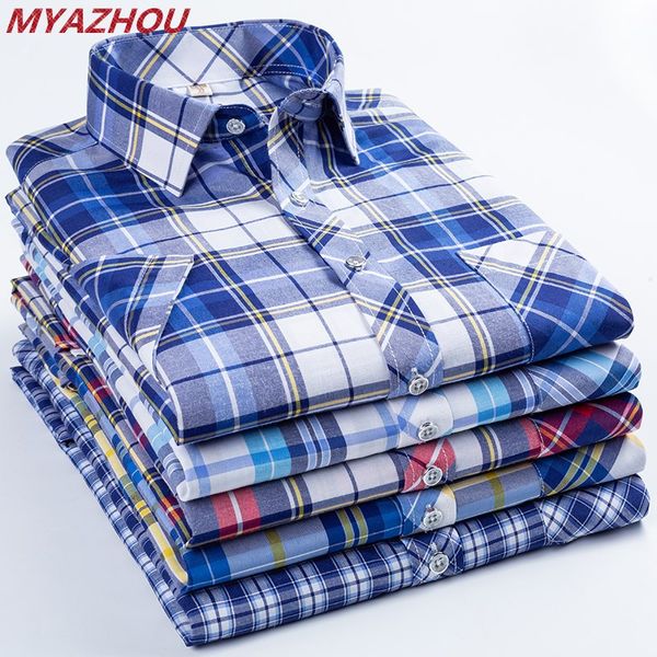 

2019 summer fashion cotton plaid shirt chemise homme men's business slim casual shirt large size men's brand short-sleeved, White;black