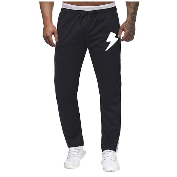

men pants hip hop men splicing printed overalls casual pocket sport work casual trouser pants loose sweatpants, Black
