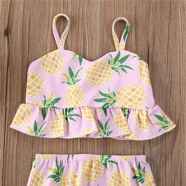 

1-5 years girls bikini set swimsuit pineapple print pink two piece swimwear for girls bikini set children girls swimming suit, White