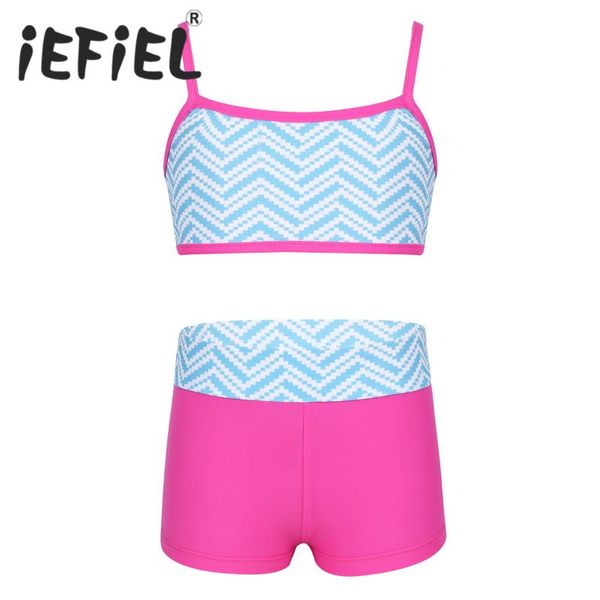 

girls sleeveless outfits tankini crop shorts set child ballet dance sports workout gymnastics suits kids dance wear set, White