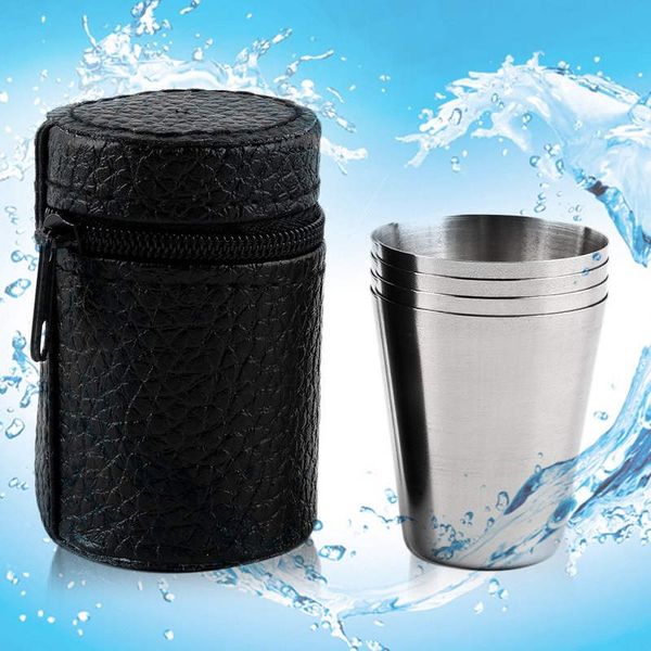 Edelstahl Camping Tasse Becher Outdoor Camping Wandern Falten Tragbare Tee Kaffee Bier Tasse mit Lagerung Tasche 70ML