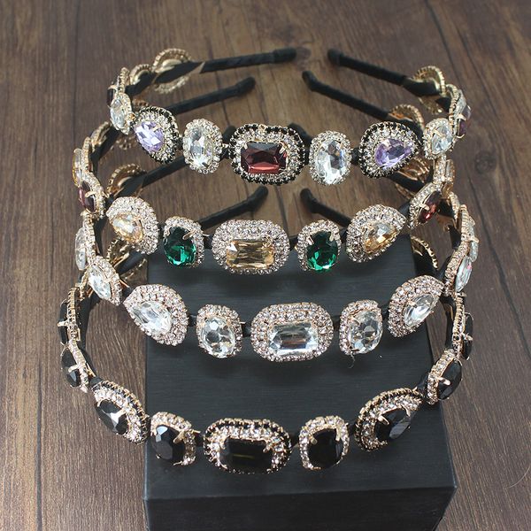 

Elegant shiny colorful crystal baroque hair band for women accessories pearls hair band rhinestone crown flower headband