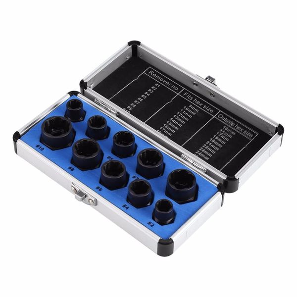 

10pcs damaged bolt nut screw remover extractor removal set nut removal socket tool threading hand tools kit with box sale