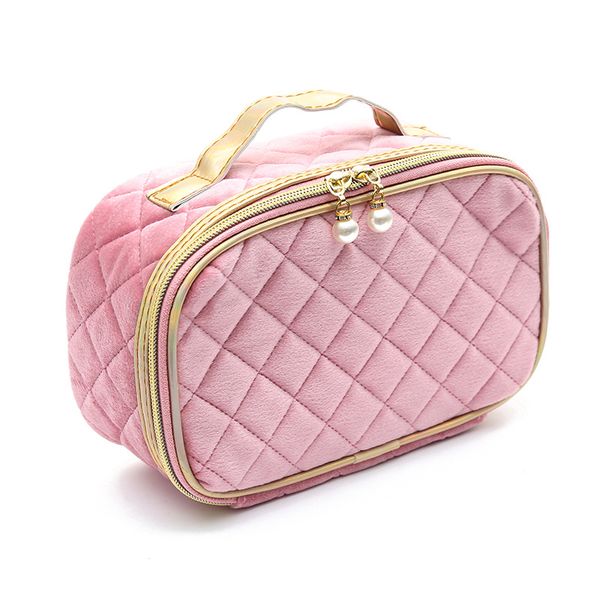 

solid velvet ladies cosmetic bag travle women organizer storage toiletry bags hand bag make up box