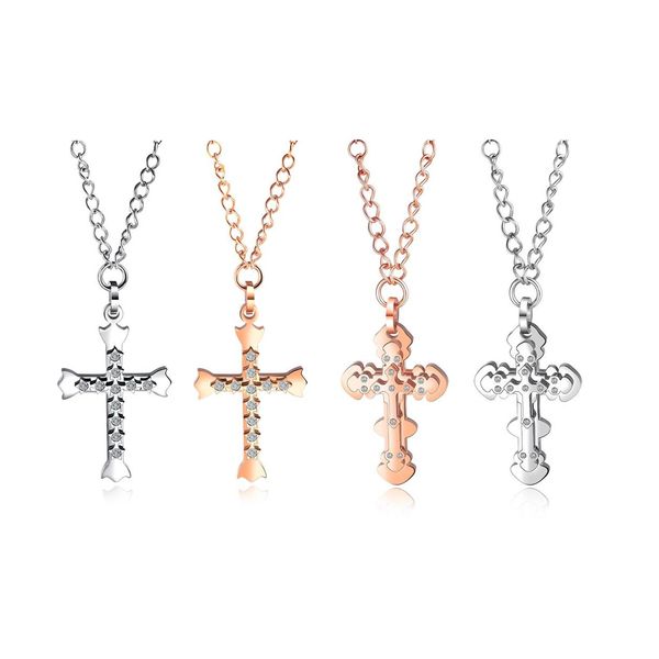 

stainless steel cross cubic zirconia necklace for women christian pendant gold/silver couples jewelry wedding gift drop shipping