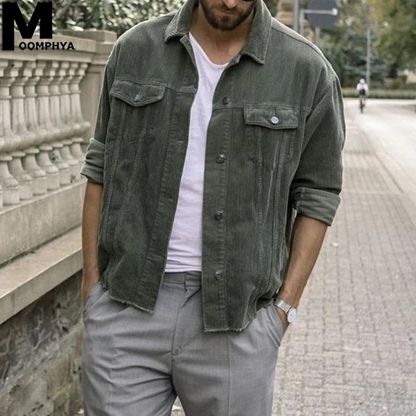 

moomphya casual vintage corduroy fabric jacket men raw edge streetwear men jacket windbreaker textured mens jackets and coats, Black;brown