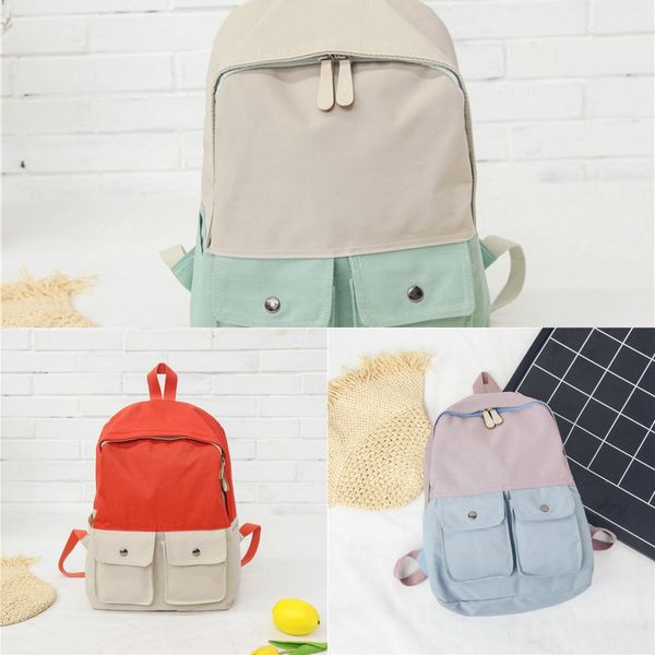 

kowgd all-match double pocket color washing bagstyle high school student all-match double pocket canvas color canvas backpack washing bagsty