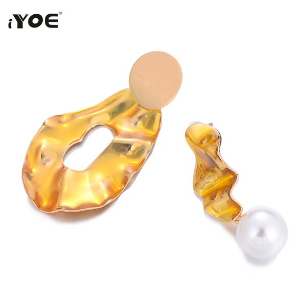 

iyoe new candy color metal drop earrings for women pearl geometric oval irregular round dangle earring jewelry for wedding, Silver
