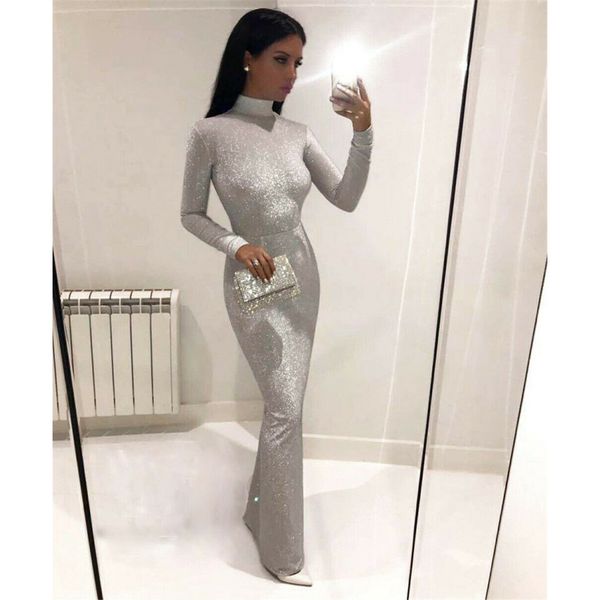 

2020 нового high neck партии вечера платья платья зимы женщины блестящей блестки bodycon платье с длинным рукавом водолазка твердое платье, Black;pink