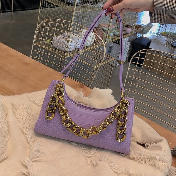 

2020 new retro purple underarm package ins chain baguette package design street shoulder carry bags & shoes