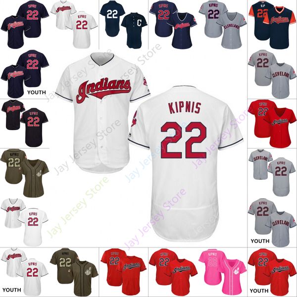 

2019 Cleveland 22 Jason Kipnis Jersey Indians Jerseys Cool Base Flexbase Home Away White Black Red Grey Pullover Button Men Women Youth