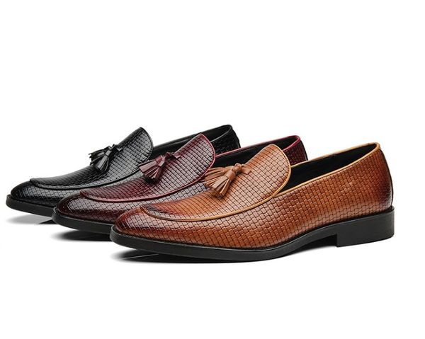 

new pointed toe mens dress shoes business pu leather wedding loafer floral print men flats office party formal shoes 37-48, Black