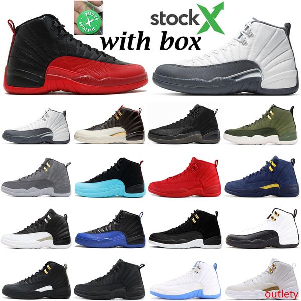 

2020 men basketball shoes jumpman stock x 12 12s game royal flu game playoff triple black white gym red mens athletic sports sneakers