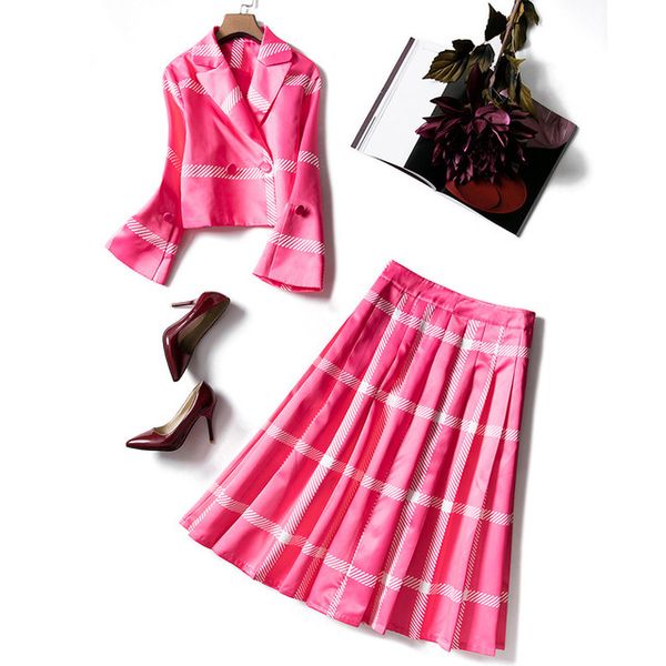 

2020 new arrival autumn winter suits women blazer suit jacket pleated skirt runway designer 2 piece sets, White;black