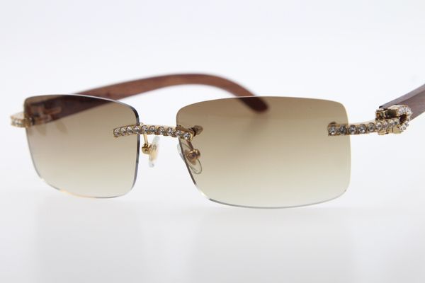 

new 3524012 wood diamond rimless sunglasses men stone wooen glasses with box brown new fashion classic sunglasses, White;black
