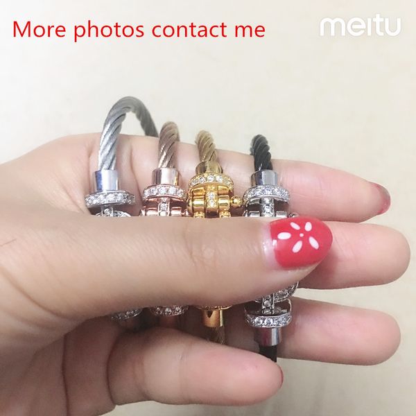

women cz zircon u shape brackelts bangles men red leather bracelet charm love horseshoe bracelet masculina fashion men jewelry, Golden;silver