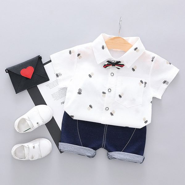 

2pcs/set summer baby boys adorable pineapple print short sleeve shirt shorts casual outfits clothes, White