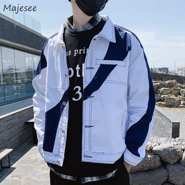 

men's jackets men patchwork turn-down collar loose plus size 3xl chic trendy mens leisure all-match harajuku daily outwear ulzzang, Black;brown
