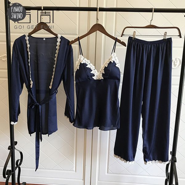 

пижама атласные пижамы для женщин элегантный sexy кружева полный на pijama seasons шелковая пижама set coat жилет брюки 2019 все, Black;red