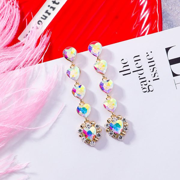 

mengjiqiao 2019 korean new luxury heart crystal long pendientes mujer moda exaggerated rhinestone drop earrings gifts, Silver