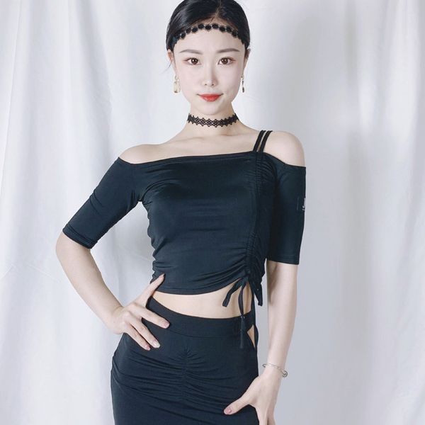 

2020new летние топы для женщин латинский танец рубашка латинский сальса стандартный бальный танец живота топ цветочный печатных рукавом leop, Black;red