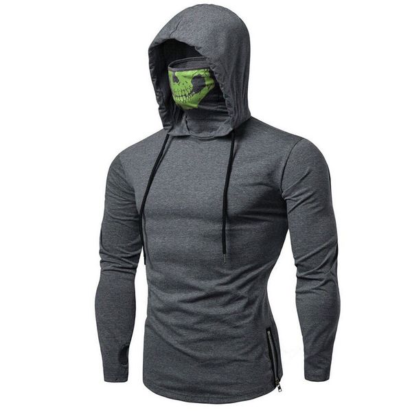 

mens gym hoodie sweatshirt drawstring zipper skull mask hoodie long sleeve pullover sweatshirt casual jumper streetwear, Black